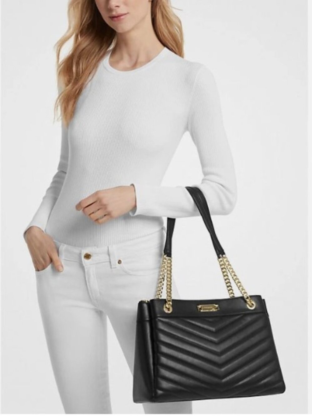 Chic Michael Kors Whitney Light Cream Quilted Leather Medium Chain Shoulder Tote - Picture 14 of 14